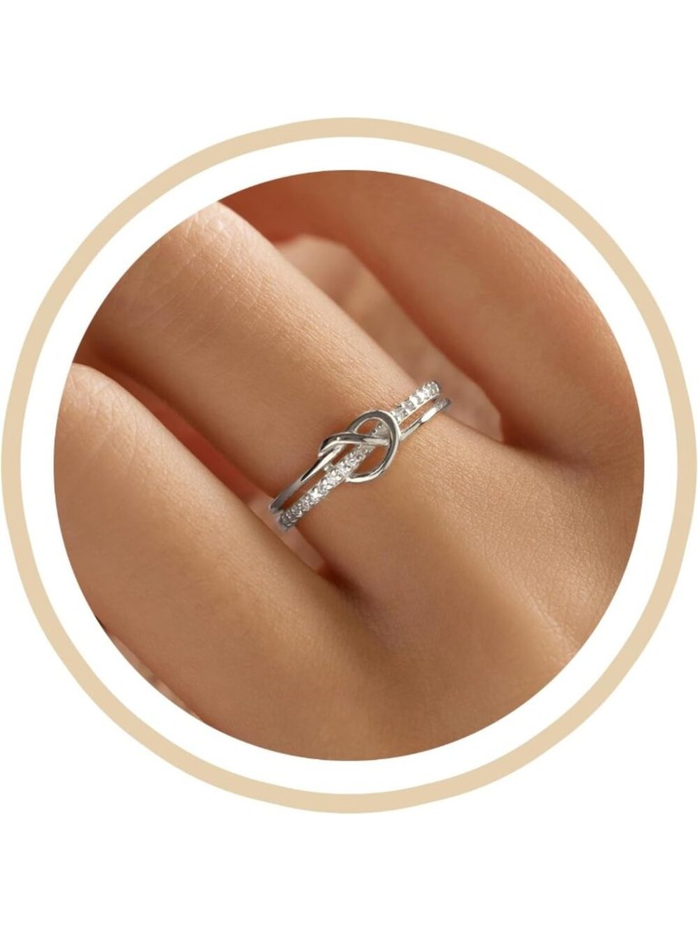 Sterling Silver Heart Knot Ring with Cubic Zirconia - Perfect Gift for Women